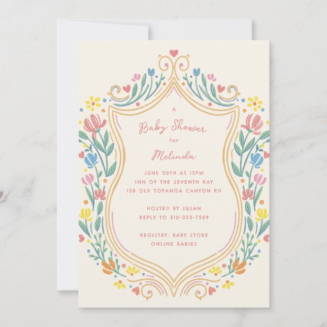 Spring Pastel Floral Shield Baby Shower Invitation (Front)
