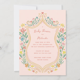 Spring Pastel Floral Shield Baby Shower Invitation