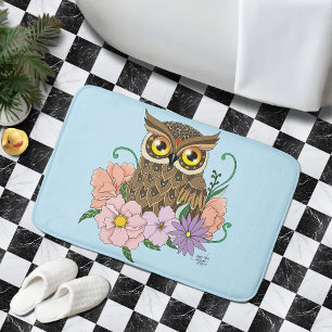 Spring Pastel Flowers Owl Bath Mat