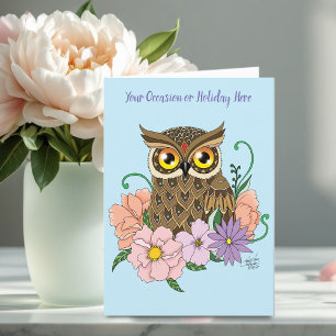 Spring Pastel Flowers Owl Card