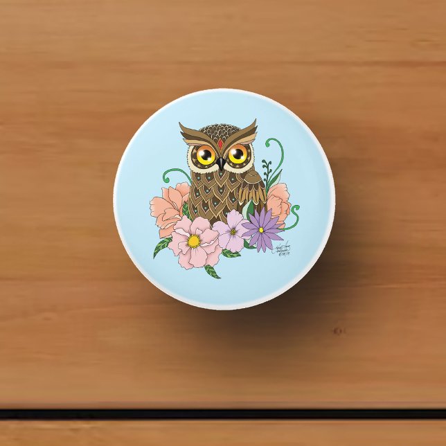 Spring Pastel Flowers Owl Ceramic Knob (Creator Uploaded)