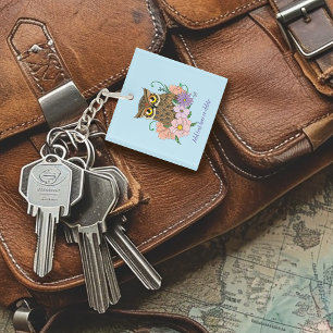Spring Pastel Flowers Owl Keychain