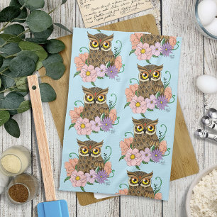 Spring Pastel Flowers Owl Kitchen Towel