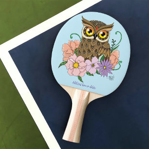 Spring Pastel Flowers Owl Ping Pong Paddle