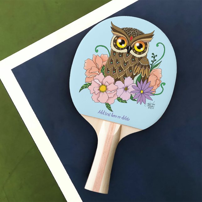 Spring Pastel Flowers Owl Ping Pong Paddle (Creator Uploaded)