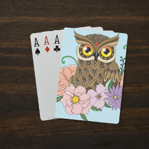 Spring Pastel Flowers Owl Playing Cards