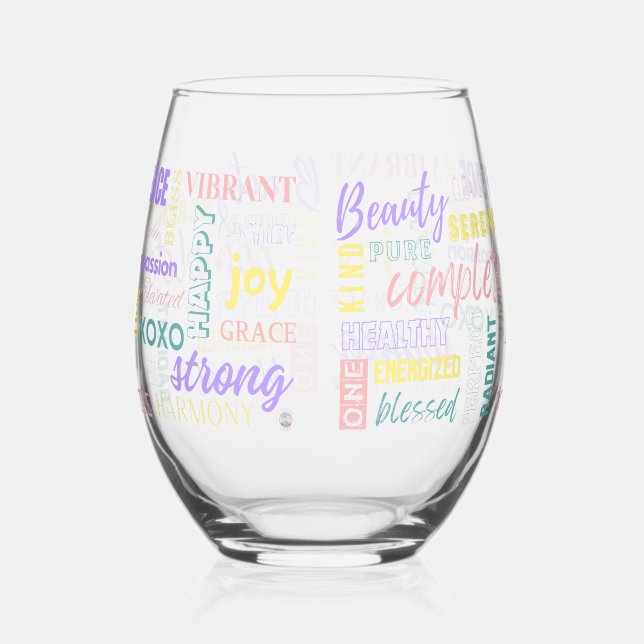 Spring Pastel High Vibe I Am Positive Energy Water Stemless Wine Glass (Right)