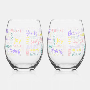 Spring Pastel High Vibe I Am Positive Energy Water Stemless Wine Glass