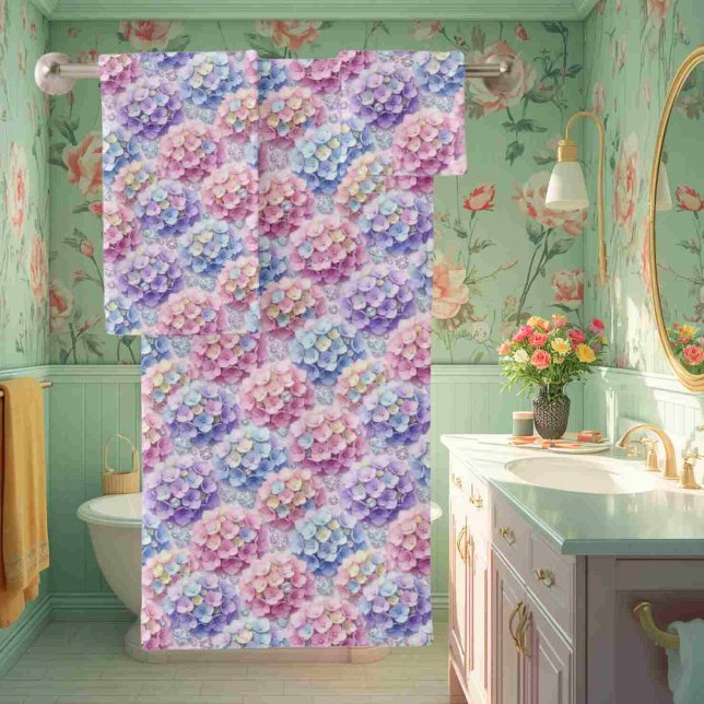 Spring Pastel Hydrangeas and Diamonds Towel Set (Creator Uploaded)