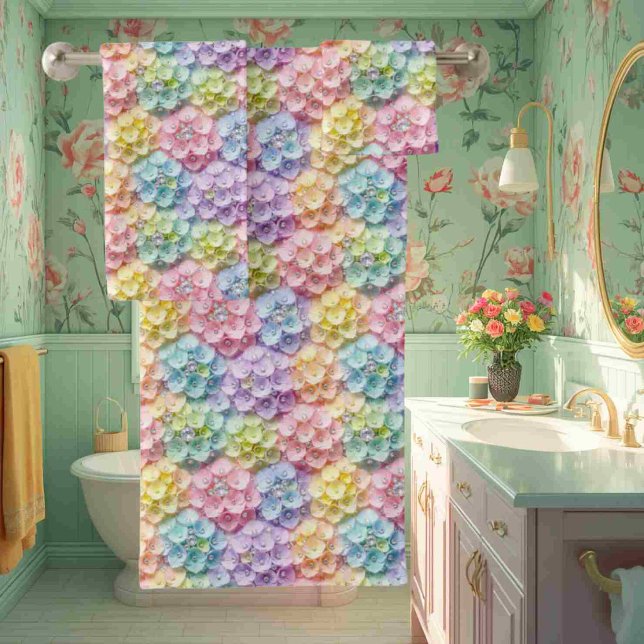 Spring Pastel Hydrangeas and Diamonds Towel Set (Creator Uploaded)