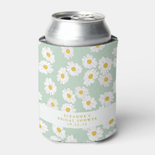 Spring Pastel Sage Daisies Custom Bridal Shower  Can Cooler