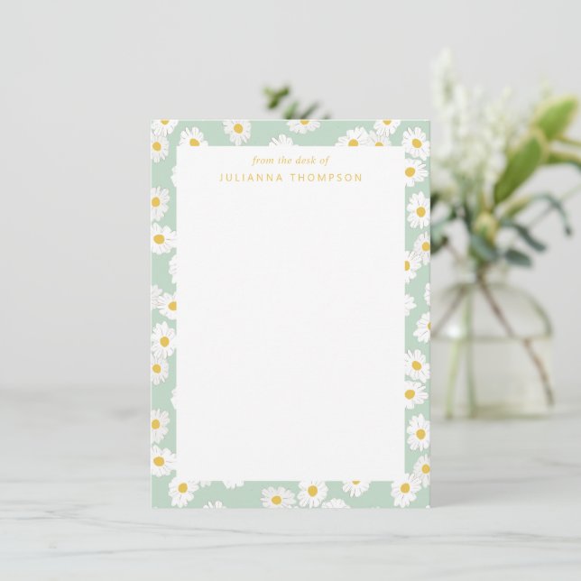 Spring Pastel Sage Daisies Personalized Desk Name Card (Standing Front)