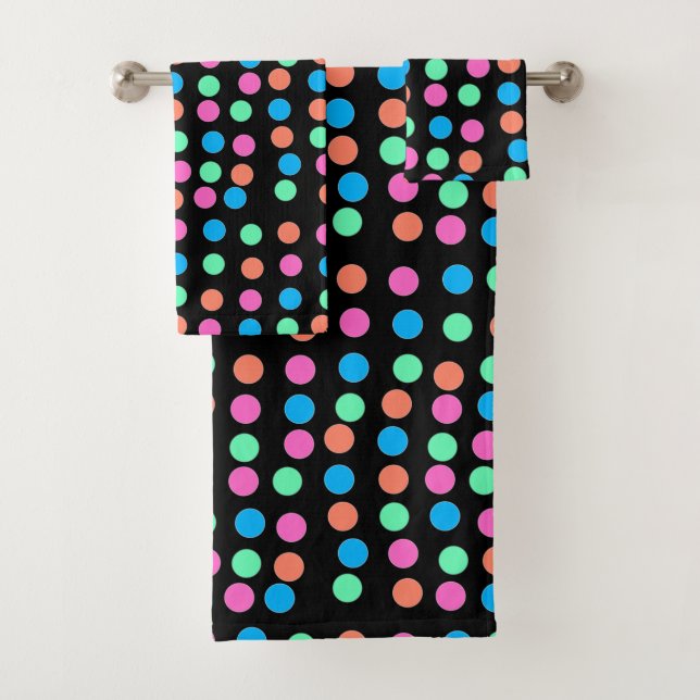 Spring Pastel Spots on Black  Bath Towel Set (Insitu)
