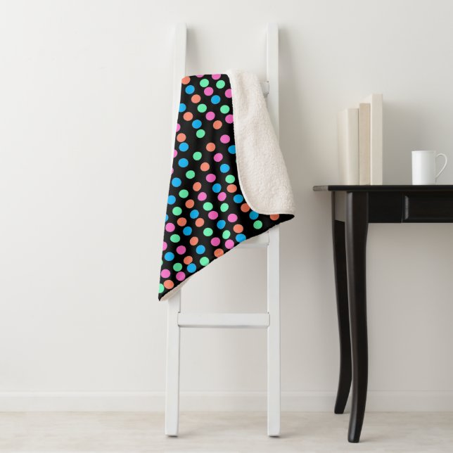 Spring Pastel Spots on Black  Sherpa Blanket (In Situ)