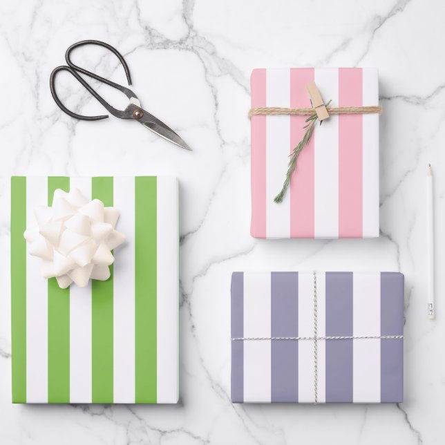Spring Pastel Striped Patterned Set Wrapping Paper Sheet (Front)