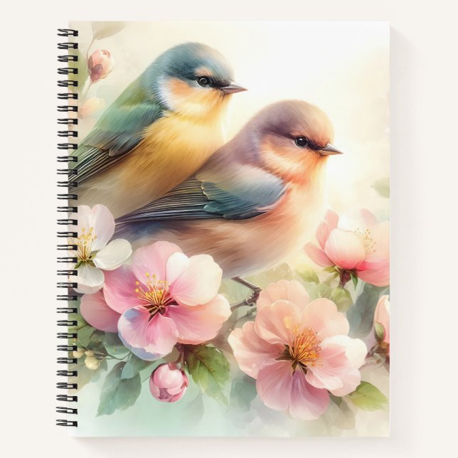 Spring Pastel Sweet Love Birds Blossoms Flowers Notebook (Front)