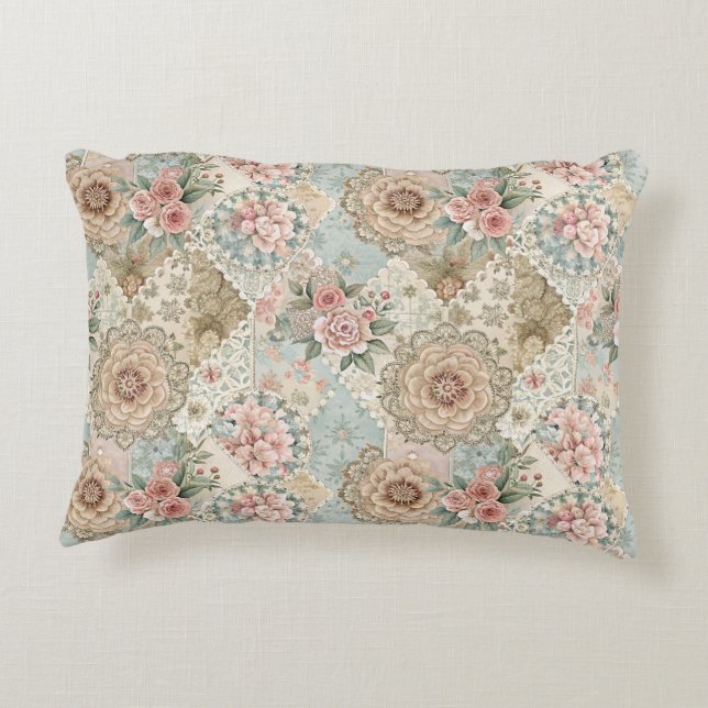 Spring Patchwork Seamless Pattern Accent Pillow (Back)