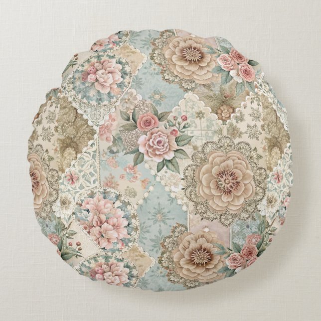 Spring Patchwork Seamless Round Pillow (Front)