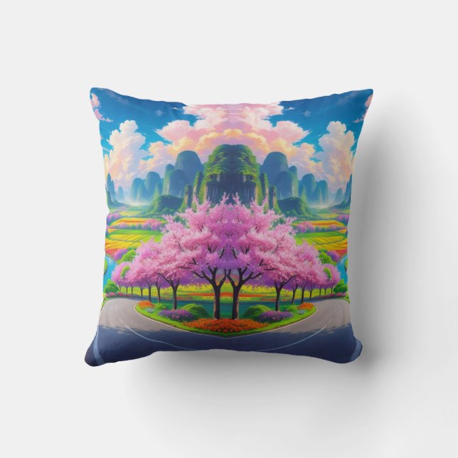 "Spring Pathway Escape – Scenic Window  Throw Pillow (Back)
