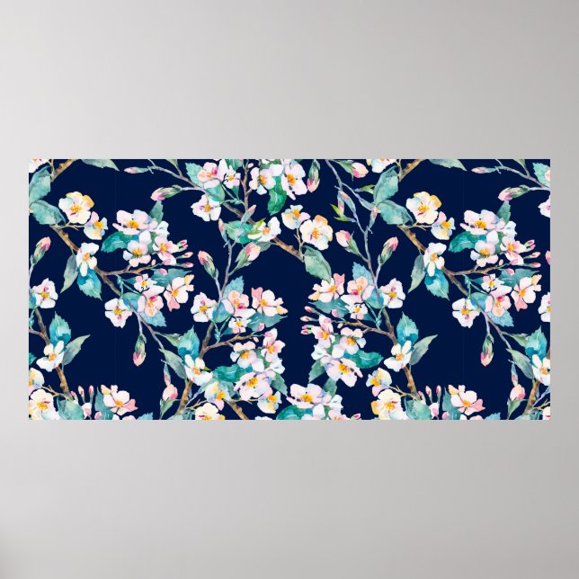 Spring pattern. Flowering branches. Watercolor. Vi Poster (Front)