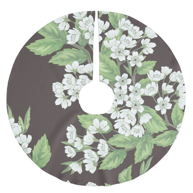 Spring pattern, green branches seamless. brushed polyester tree skirt (Front)