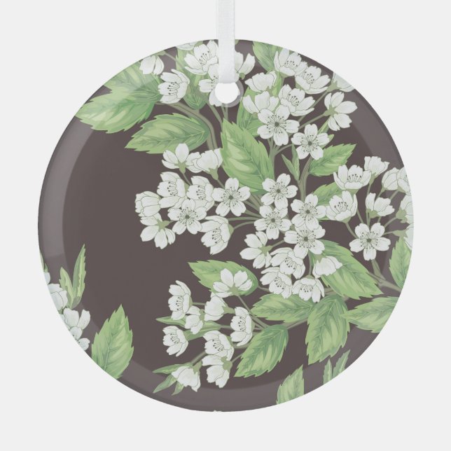 Spring pattern, green branches seamless. glass ornament (Front)