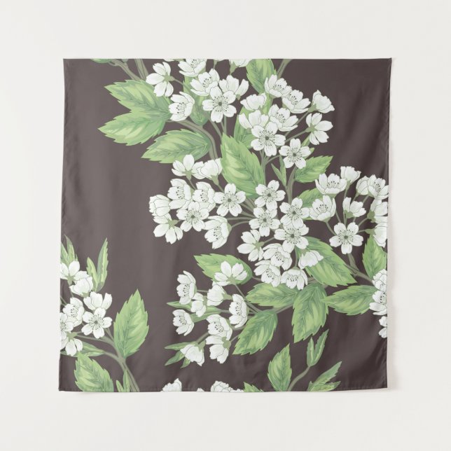 Spring pattern, green branches seamless. tapestry (Front)