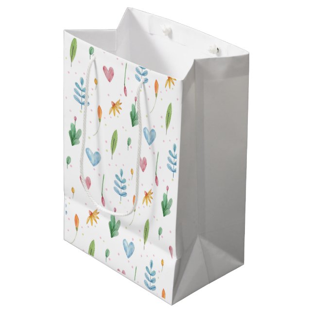Spring pattern romantic watercolor nature-inspired medium gift bag (Front Angled)