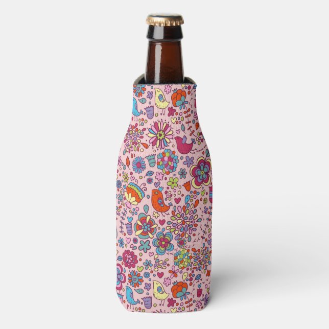 Spring pattern with colourful flowers bottle cooler (Bottle Front)