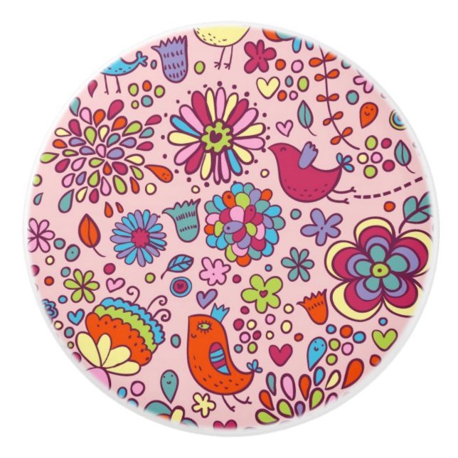 Spring pattern with colourful flowers ceramic knob (Front)