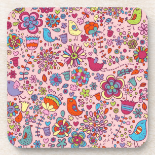 Spring pattern with colourful flowers coaster