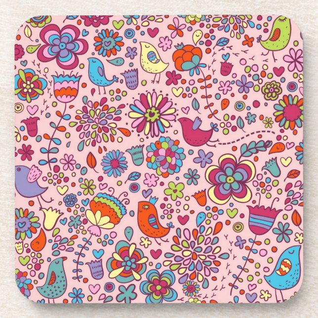 Spring pattern with colourful flowers coaster (Front)
