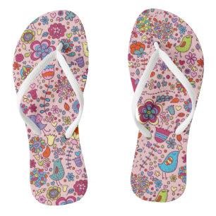 Spring pattern with colourful flowers flip flops