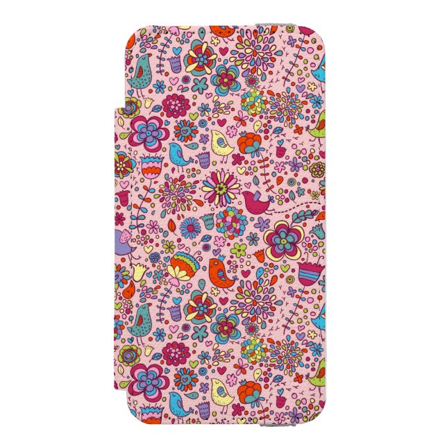 Spring pattern with colourful flowers incipio iPhone wallet case (Folio Front)
