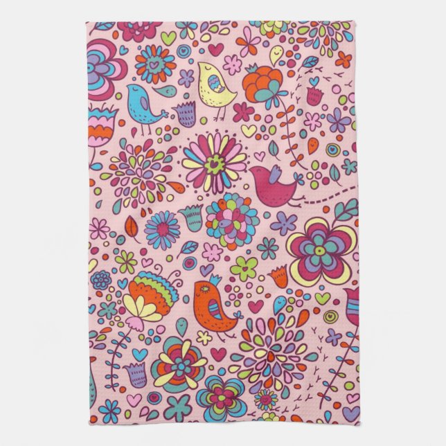 Spring pattern with colourful flowers kitchen towel (Vertical)