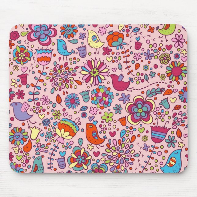 Spring pattern with colourful flowers mouse pad (Front)