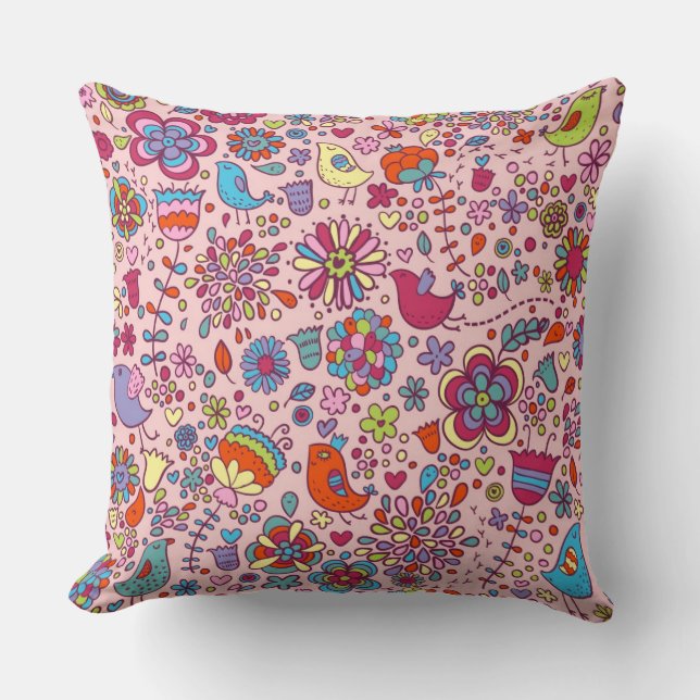 Spring pattern with colourful flowers throw pillow (Front)