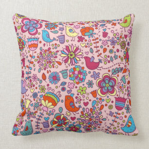 Spring pattern with colourful flowers throw pillow