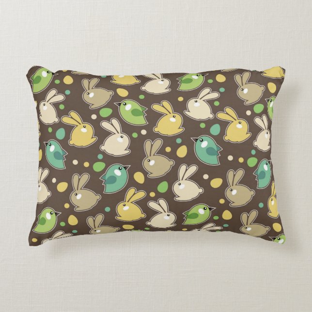spring pattern with easter eggs,birds accent pillow (Front)