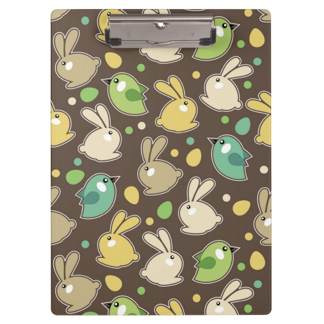 spring pattern with easter eggs,birds clipboard (Front)