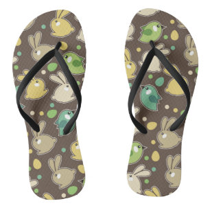 spring pattern with easter eggs,birds flip flops