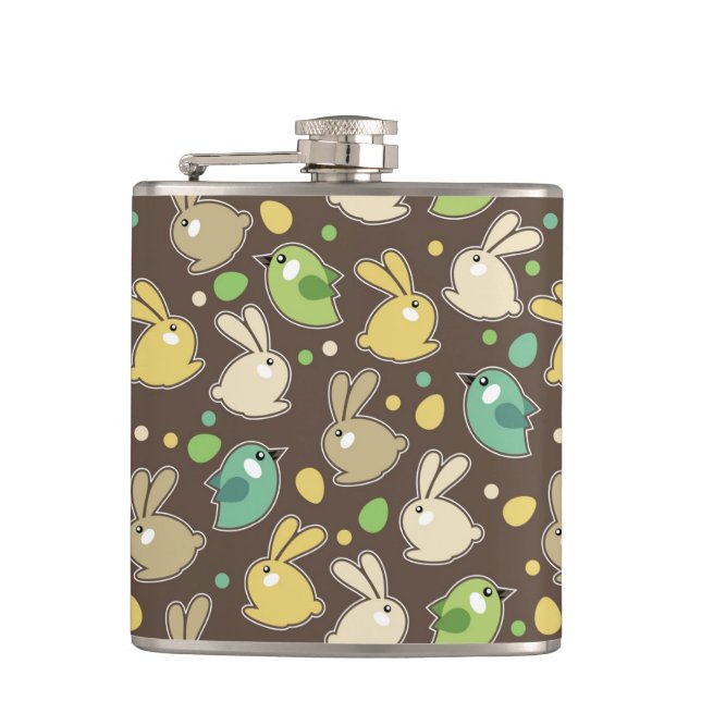 spring pattern with easter eggs,birds hip flask (Front)
