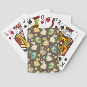 spring pattern with easter eggs,birds playing cards