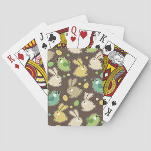 spring pattern with easter eggs,birds playing cards