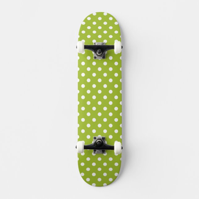 Spring pattern with white polka dots skateboard (Front)