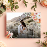 Spring Peach Floral Wedding Save the Date Photo Announcement Postcard<br><div class="desc">An elegant photo wedding save the date announcement cards perfect for spring wedding theme. It features intricate watercolor floral and botanical arrangements in peach, white and pink colours. It also has two monograms at the back and a wedding website for you to personalize. ( Placement Photo courtesy of Priscilla on...</div>