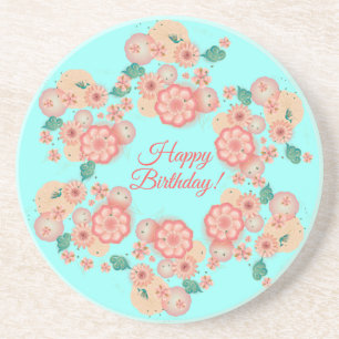 Spring Peach Flowers Garden Floral Decoration Boho Coaster