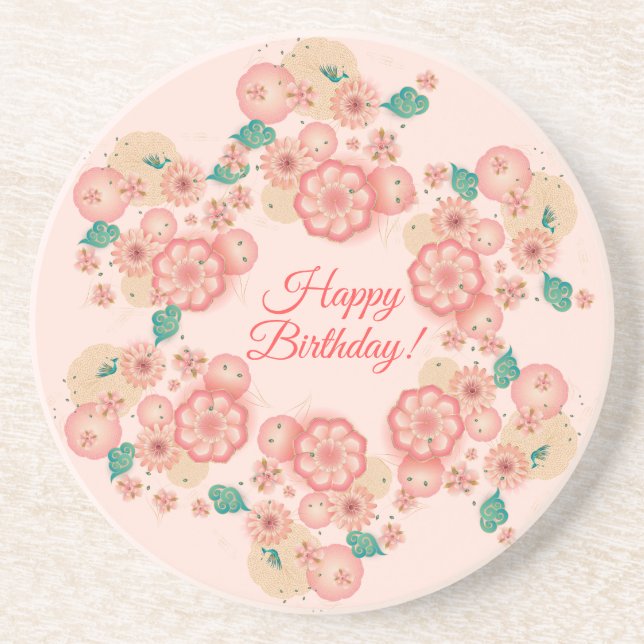 Spring Peach Flowers Garden Floral Decoration Boho Coaster (Front)