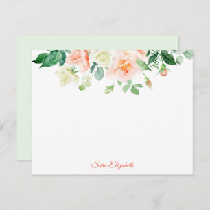 Spring Peach Roses Personalized Flat Note Card