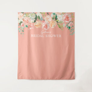 Spring Peach Watercolor Floral Backdrop Shower Tapestry